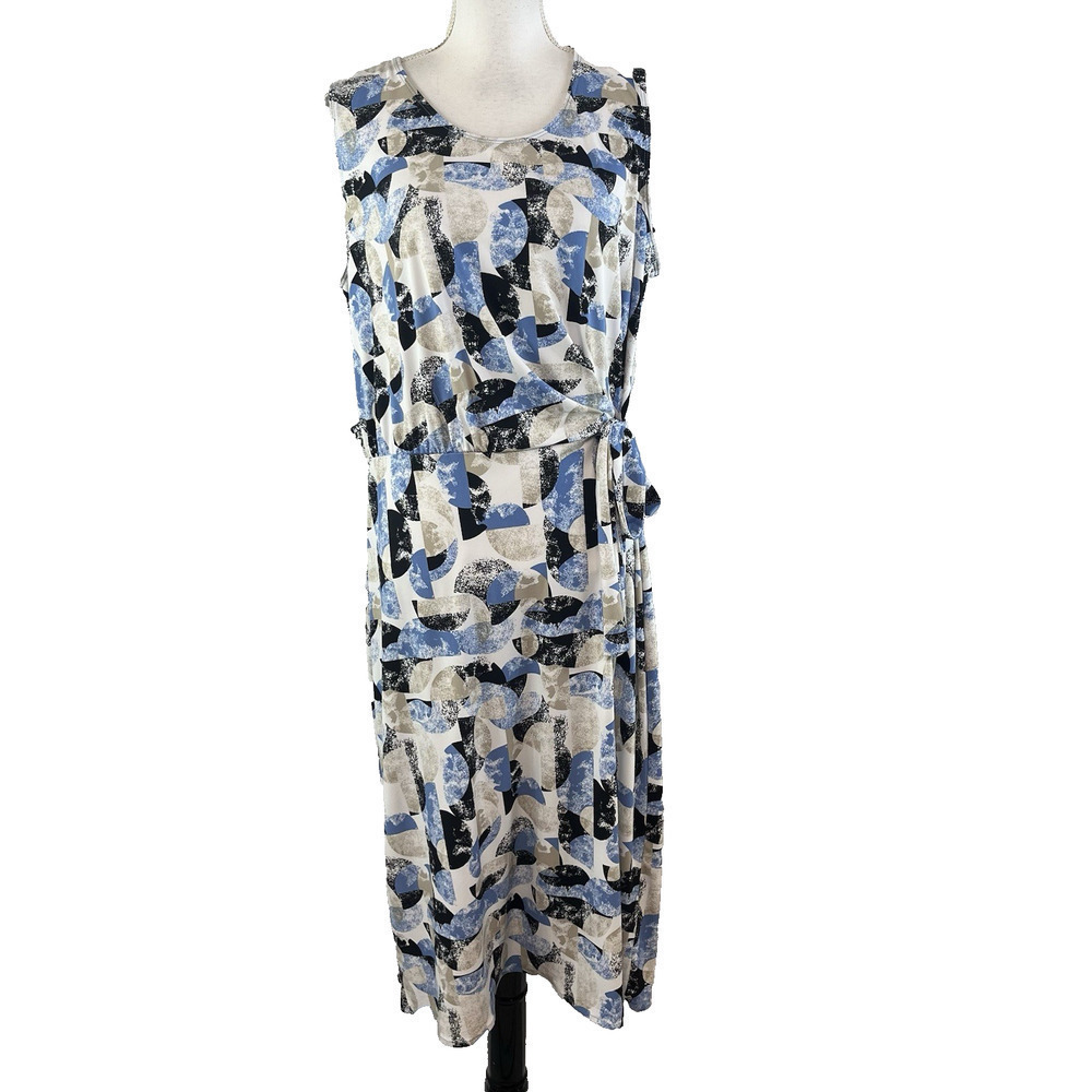Christopher & Banks Dress size Large Black Blue Slinky Stretch Straight Knee